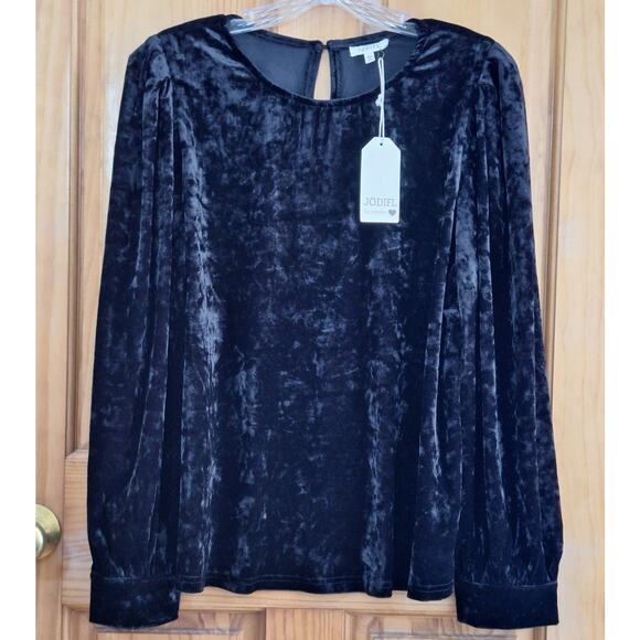 NWT JODIFL Los Angeles Shirt Women Large Velvet Keyhole Balloon Sleeves Boutique - Picture 1 of 10